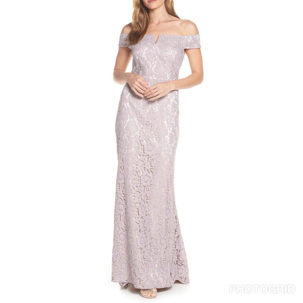 Vince Camuto Lilac Off Shoulder Lace Gown New With Tags Mother Of Bride NEW